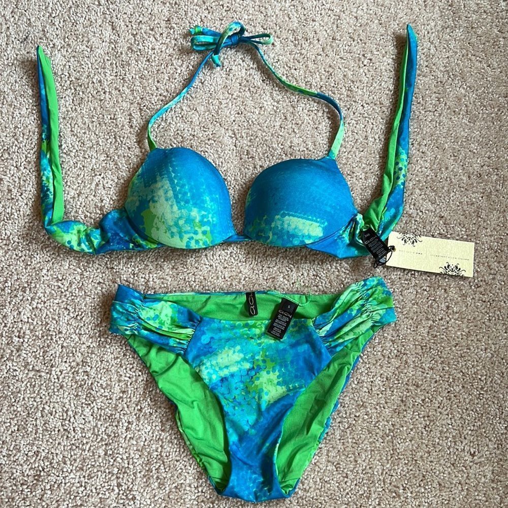A.Che blue green bikini set 34B top, small bottom